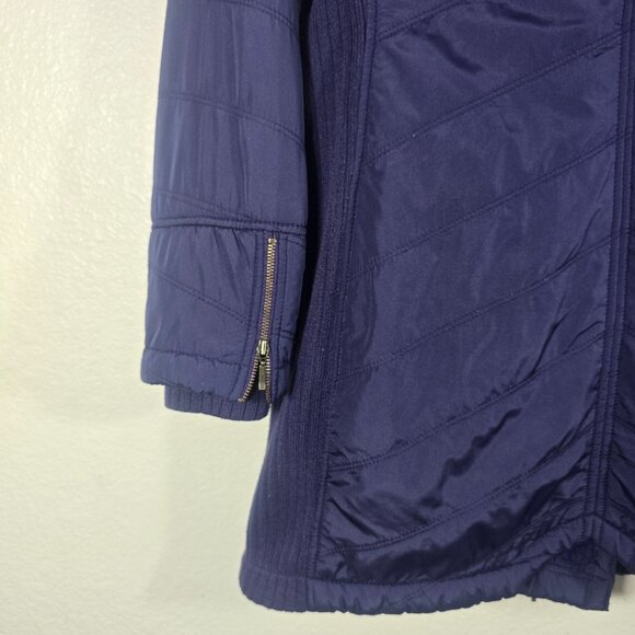 PrAna Diva Long Jacket Women Medium Blue Asymmetrical Zip Outdoor Fleece Lined - Picture 6 of 11